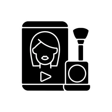 Make up tutorial videos black glyph icon Stock Illustration