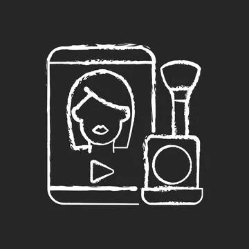 Make up tutorial videos chalk white icon on dark background Stock Illustration