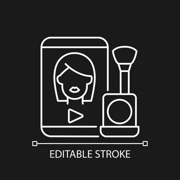 Make up tutorial videos white linear icon for dark theme Stock Illustration