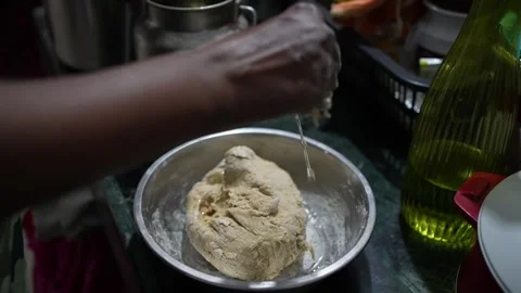 Make the wheat flour soft, after kneading the dough, add oil to it Stock Footage 246543123