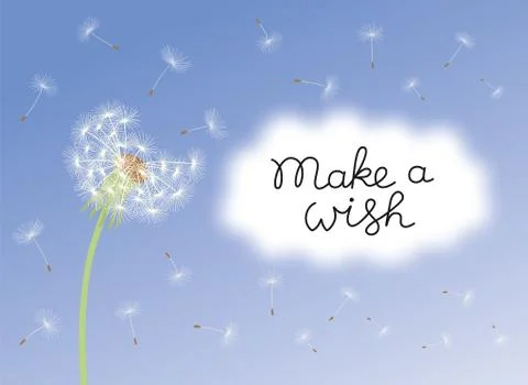 Make a wish card with dandelion fluff. Stock Illustration