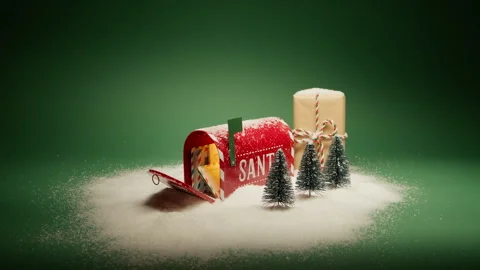 Make a wish Christmas background concept, Letters to Santa in open red mailbox Stock Footage 255316254