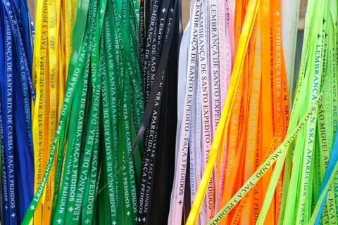 Make wishes while tie the ribbons in front of the church. Igreja de Nosso Senhor Stock Photos