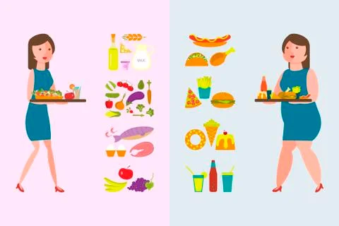 Make your choice between Healthy and Fatty Food Stock Illustration