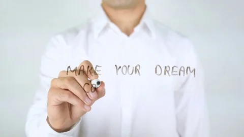 Make Your Dream Come True, Man Writing on Glass Stock Footage
