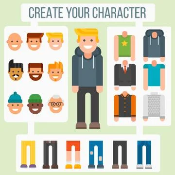 Make your flat character elements creator man in different versions vector Stock Illustration
