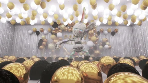 Make your musical clip of the fun robot dancing at the balloon party 15 Stock Footage 168567782