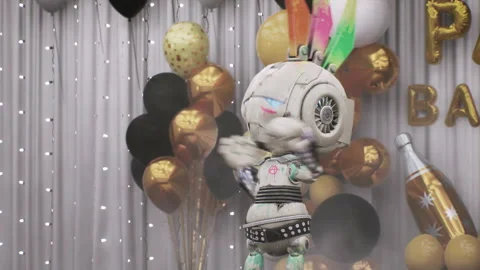 Make your musical clip of the fun robot dancing at the balloon party 36 Stock Footage 168614365