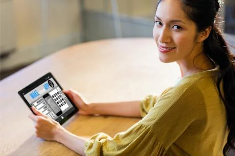 Make your own app smartphone against white background with vignette Foto stock