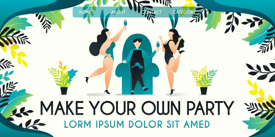 Make your own party vector illustration concept, man who was sitting drinking Stock Illustration