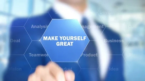 Make yourself Great, Businessman working on holographic interface, Motion Stock Footage 74240022