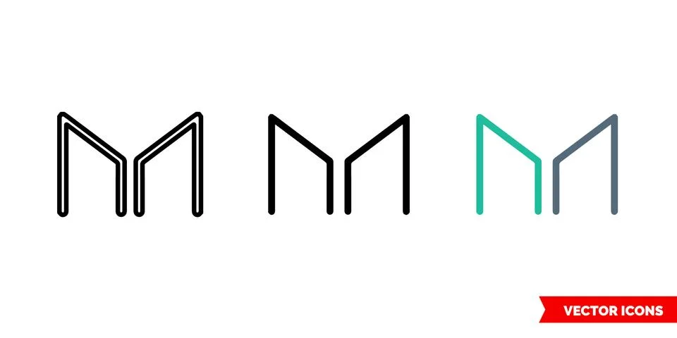 Maker cryptocurrency icon of 3 types color, black and white, outline. Isolated Stock Illustration