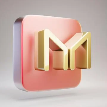 Maker cryptocurrency icon. Gold 3d rendered icon on red matte gold plate. Stock Illustration