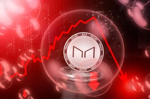 Maker MKR coin in a soap bubble. Risks and dangers of investing to Maker Stock Illustration