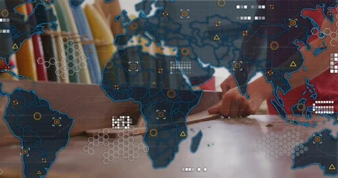 Maker placing blank, guiding tool shaving edge as world map expanding with Video stock 317184235