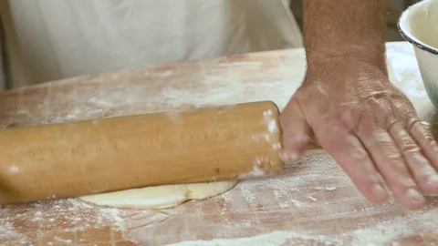 Makes the dough flat with rolling pin Видео 80043740