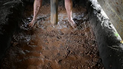 Makes the foundation for the stove in the bath Stock Footage 112921389