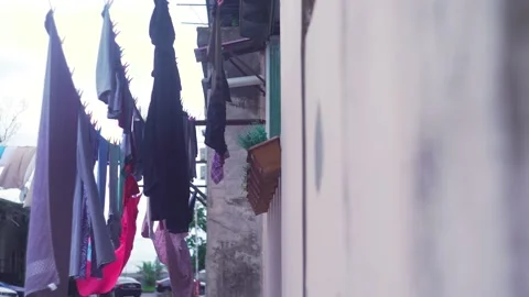 Makeshift Clothesline in Slums 4K Stock Footage 220807779
