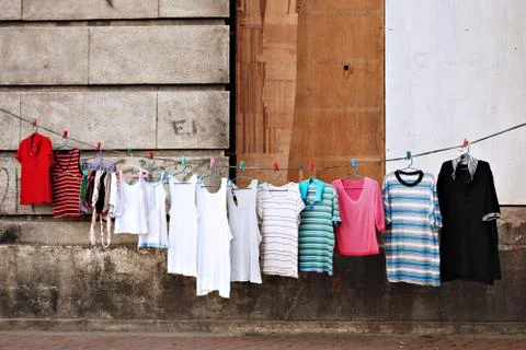 Makeshift Clothesline in Slums Stock Photos