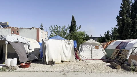 Makeshift huts, huts and tents for earthquake Stock Footage 246325005