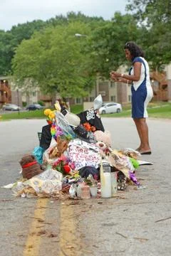 Makeshift Memorial Where Michael Brown was Shot Stock Photos