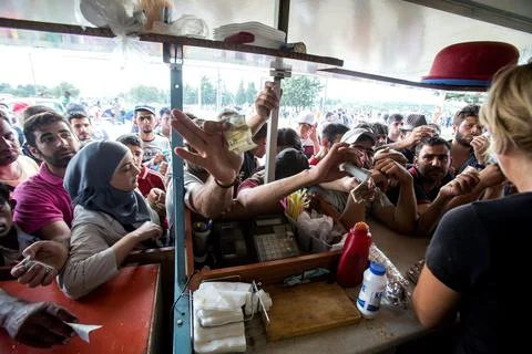 Makeshift Refugee Camp at the Buffer Zone of the Greek - fyrom Border - Aug 2015 Stock Photos