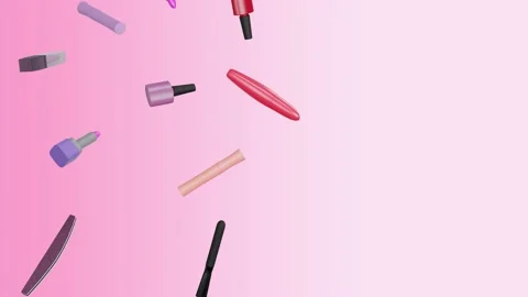 Makeup accessories fly on pink background. Cosmetic products. Make-up tools set. Stock Footage 161171277