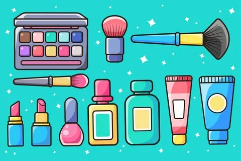Makeup accessories. Makeup kit. Vector stickers Stock Illustration