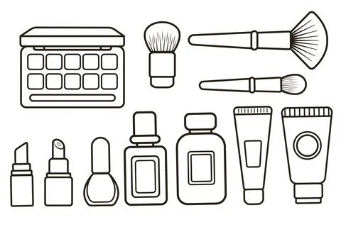 Makeup accessories. Makeup set. Vector outline illustration Illustrazione stock