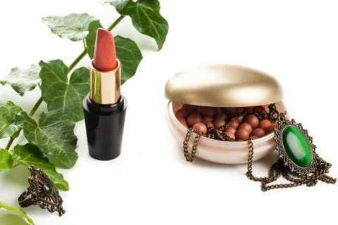 Makeup accessories with necklace Stock Photos