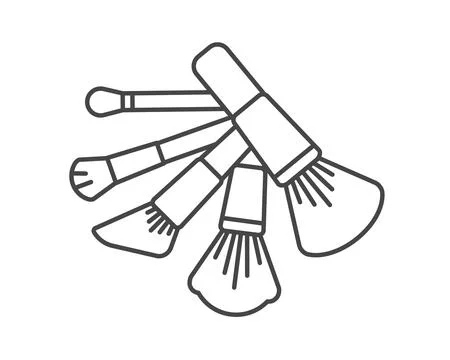 Makeup and cosmetics. Set vector graphic icons of beauty brushes for face, .. Stock Illustration