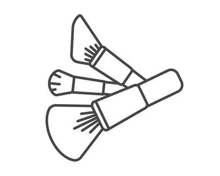 Makeup and cosmetics. Set vector graphic icons of beauty brushes for face, .. Stock Illustration