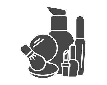 Makeup and cosmetics. Vector set of graphic black icons. Lipstick, mascara, p Stock Illustration