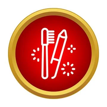 Makeup and hygiene tools icons on red button Stock Illustration