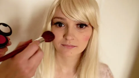 Makeup, applying blush Stock Footage 62258986