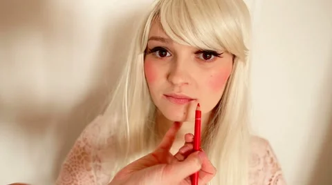 Makeup, applyinglip pencil Stock Footage 62453332