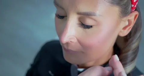 Makeup Artist Applying Eyebrow Shadow Indoors Stock Footage 323496098