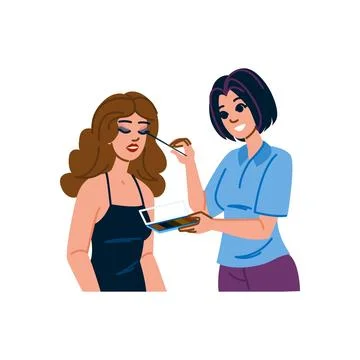 Makeup artist applying eyeshadow to model in beauty salon Stock Illustration