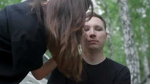 Makeup Artist Applying Goth Makeup to a Man Video stock 330921440