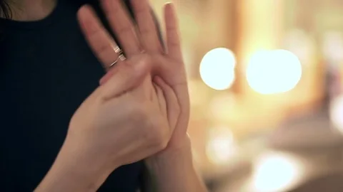 Makeup artist cleans hands with peroxide before starting work, close up in slow Stock Footage 76081005