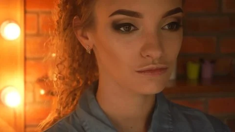 Makeup artist deals on young cheeks highlighter Stock Footage