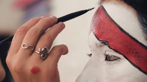 Makeup artist drawing outline on the model's face Video stock 88718427