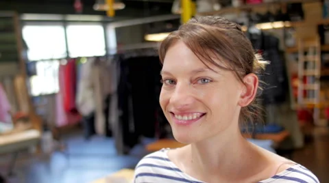 Makeup artist making up model smiling in camera closeup Stock Footage 59729366