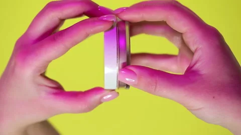 Makeup artist opens professional makeup powder Stock Footage 231056260