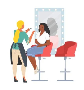 Makeup artist serving client at studio vector illustration Stock Illustration