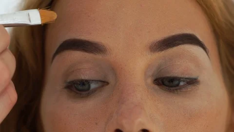Makeup artist using cosmetic brush for make up face to young woman. Visagiste Stock Footage 91430706