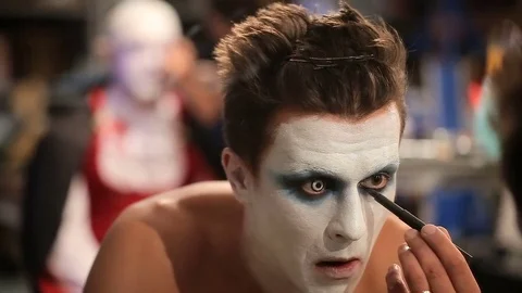 Makeup artist at work applying halloween makeup Stock Footage 85231637