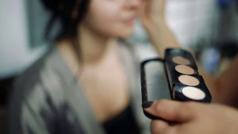 Makeup artist at work.Bride's make-up. Stock Footage 84804632