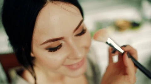 Makeup artist at work.Bride's make-up. Stock Footage 85086891