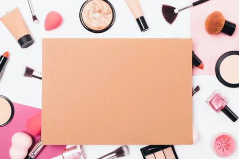 Makeup background of beauty products 库存照片